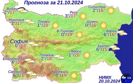 Времето днес - прогноза за 21 октомври