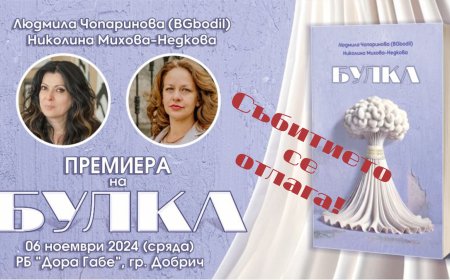 Днешната премиера на романа „Булка“ в библиотека „Дора Габе“ в Добрич се отлага