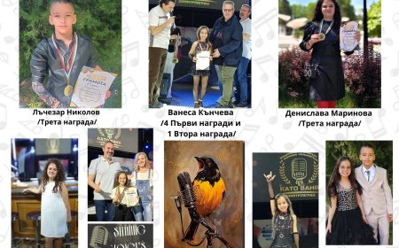 Множество награди за изпълнителите от Студио за певци "Shining voices" - Добрич от Националния конкурс "Като Ваня"