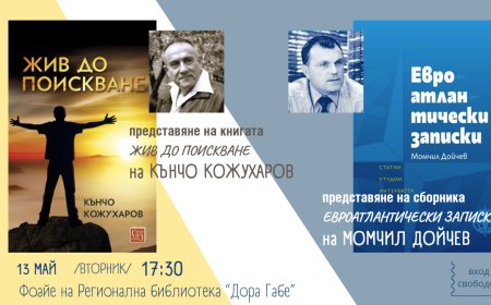 Представят „Евроатлантически записки“ на Момчил Дойчеви „Жив до поискване“ на Кънчо Кожухаров в Добрич