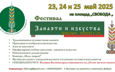 Пролетното издания на Фестивалът на занаятите и изкуствата ще се проведе от 23 до 25 май в Добрич