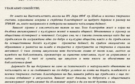 3 700 лева дари сем. Узунови на читалището в Шабла