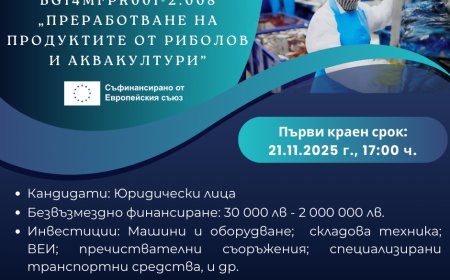 Европейско финансиране за преработвателни предприятия на продукти от риболов и аквакултури