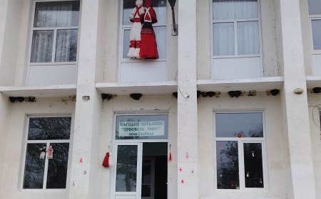 Двуметрови Пижо и Пенда красят читалището в с. Свобода