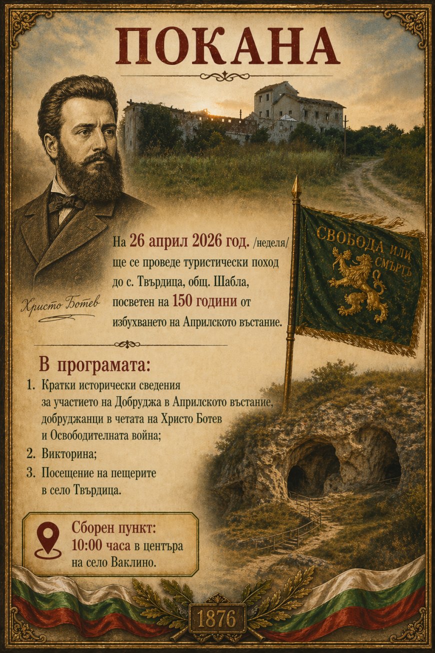Туристически поход ще се проведе до село Твърдица на 26 април