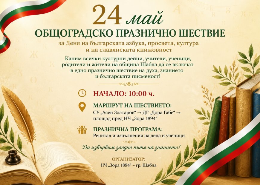 Общоградско празнично шествие за 24 май организират в Шабла