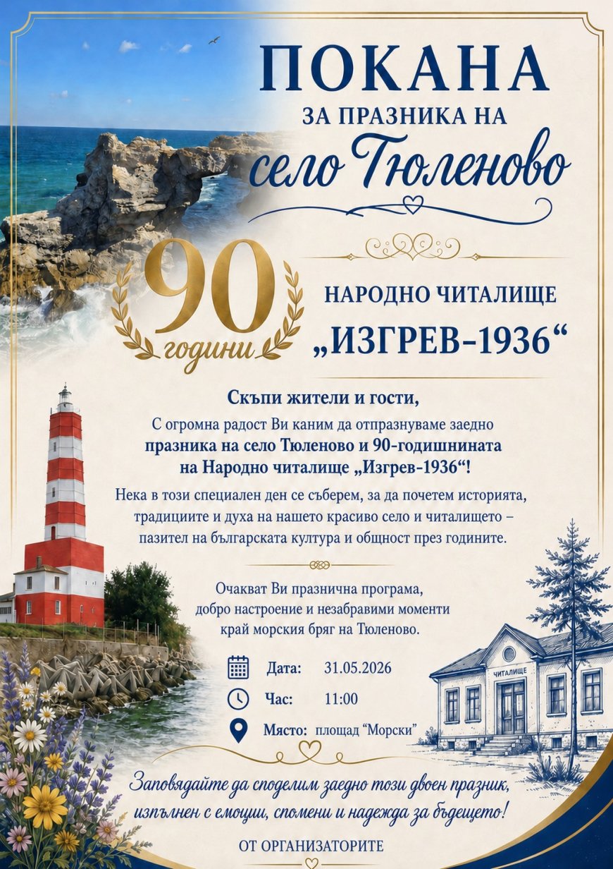 С празнична програма на 31 май ще бъдат отбелязани празникът на Тюленово и  90 години читалищна дейност