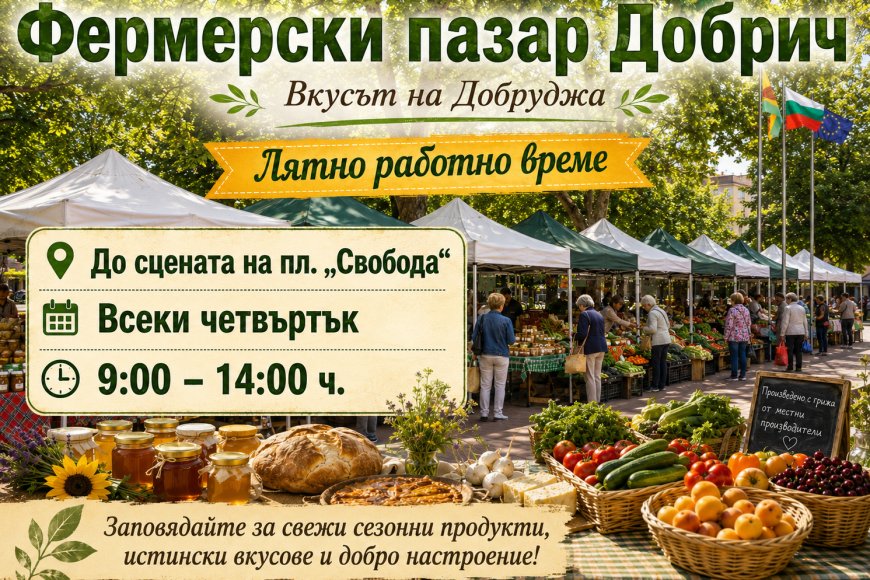 Фермерският пазар в Добрич ще е с лятно работно време