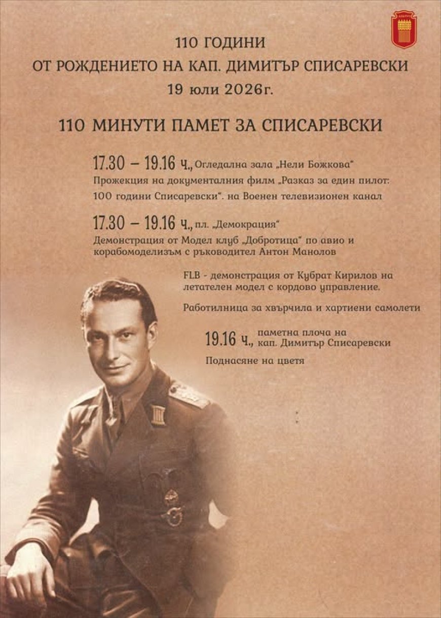 На 19 юли Добрич ще отбележи 110 години от рождението на Димитър Списаревски