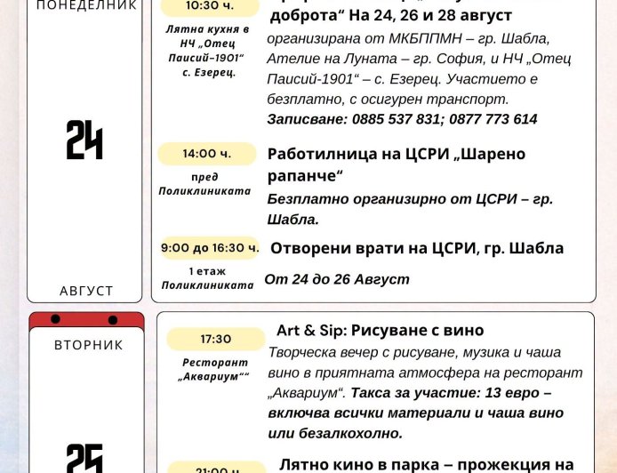 Работилници, кино под звездите и Ден на отворените врати на Шабленския фар в програмата на Община Шабла