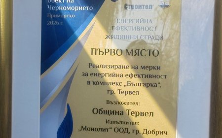 Признание за Община Тервел от Камарата на строителите в България