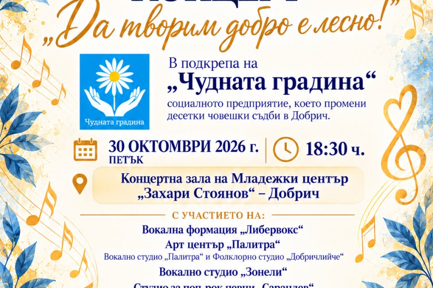 Благотворителен концерт в подкрепа на „Чудната градина" в Добрич