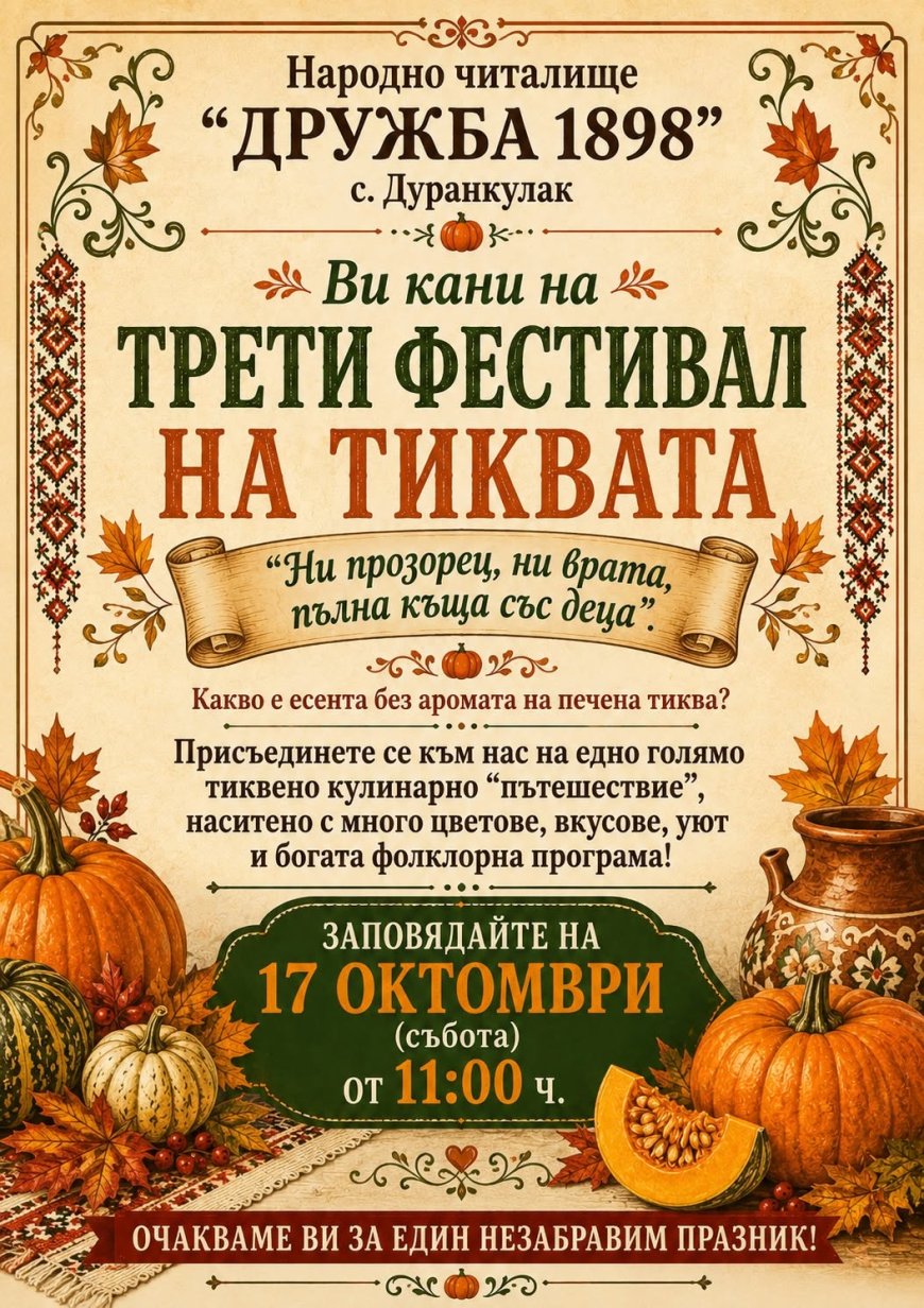 Трети фестивал на тиквата организират в село Дуранкулак