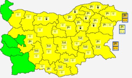 Жълт код е обявен за днес в област Добрич, оранжев е по Черноморието 