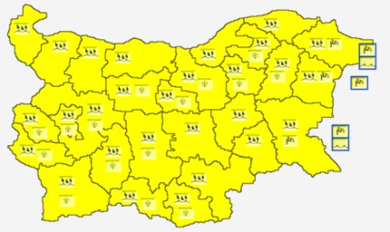 Жълт код за дъжд е обявен днес за цяла България