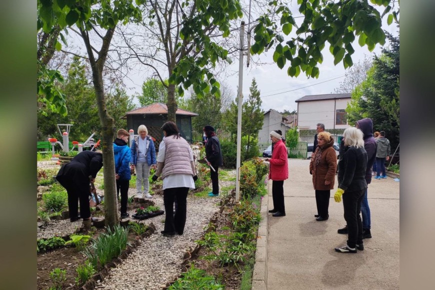 Ученици и възрастни хора изпъстриха с цветя градината на Старческия дом заедно