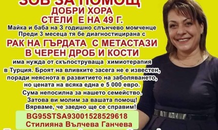 В подкрепа на болната от рак Стилияна Ганчева: концерт на 16 юни в Драматичния театър